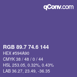 カラーコード: RGB 89.7 74.6 144 | qconv.com
