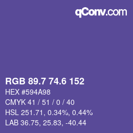 カラーコード: RGB 89.7 74.6 152 | qconv.com