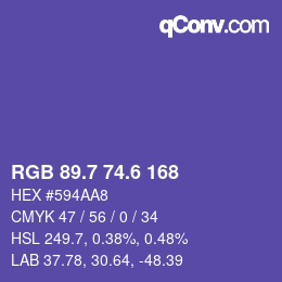 カラーコード: RGB 89.7 74.6 168 | qconv.com
