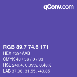 カラーコード: RGB 89.7 74.6 171 | qconv.com
