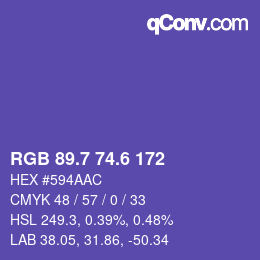 カラーコード: RGB 89.7 74.6 172 | qconv.com