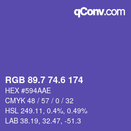 カラーコード: RGB 89.7 74.6 174 | qconv.com