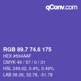 カラーコード: RGB 89.7 74.6 175 | qconv.com