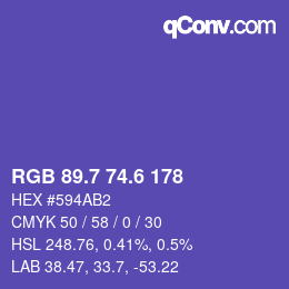 カラーコード: RGB 89.7 74.6 178 | qconv.com