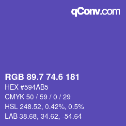 カラーコード: RGB 89.7 74.6 181 | qconv.com