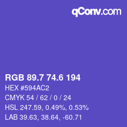 カラーコード: RGB 89.7 74.6 194 | qconv.com