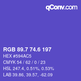 カラーコード: RGB 89.7 74.6 197 | qconv.com