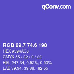 カラーコード: RGB 89.7 74.6 198 | qconv.com