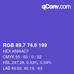 カラーコード: RGB 89.7 74.6 199 | qconv.com