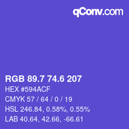 カラーコード: RGB 89.7 74.6 207 | qconv.com