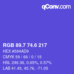カラーコード: RGB 89.7 74.6 217 | qconv.com