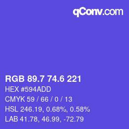 カラーコード: RGB 89.7 74.6 221 | qconv.com