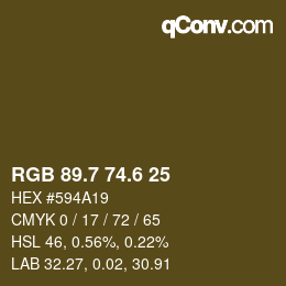 カラーコード: RGB 89.7 74.6 25 | qconv.com