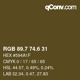 カラーコード: RGB 89.7 74.6 31 | qconv.com