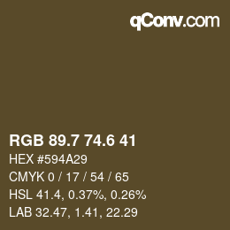 カラーコード: RGB 89.7 74.6 41 | qconv.com