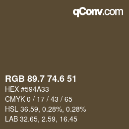 カラーコード: RGB 89.7 74.6 51 | qconv.com