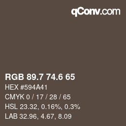 カラーコード: RGB 89.7 74.6 65 | qconv.com