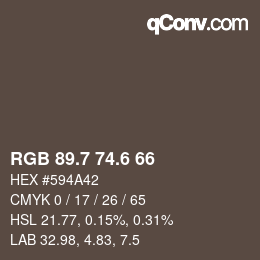 カラーコード: RGB 89.7 74.6 66 | qconv.com