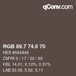 カラーコード: RGB 89.7 74.6 70 | qconv.com