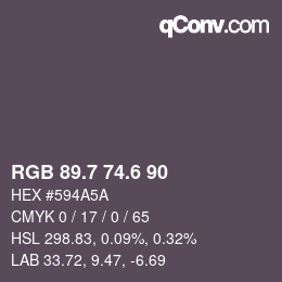 カラーコード: RGB 89.7 74.6 90 | qconv.com