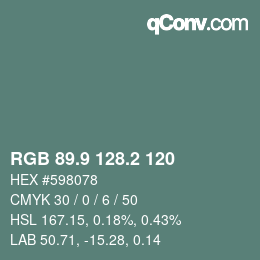 カラーコード: RGB 89.9 128.2 120 | qconv.com