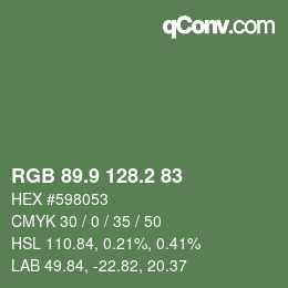 カラーコード: RGB 89.9 128.2 83 | qconv.com