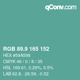カラーコード: RGB 89.9 165 152 | qconv.com