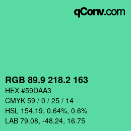 カラーコード: RGB 89.9 218.2 163 | qconv.com