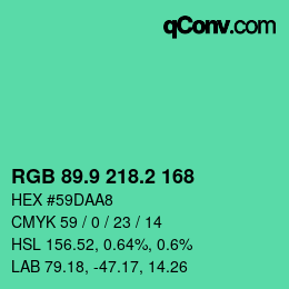 カラーコード: RGB 89.9 218.2 168 | qconv.com