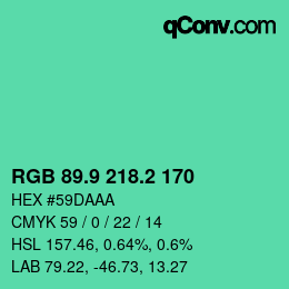 カラーコード: RGB 89.9 218.2 170 | qconv.com