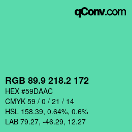 カラーコード: RGB 89.9 218.2 172 | qconv.com