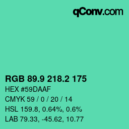 カラーコード: RGB 89.9 218.2 175 | qconv.com