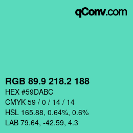 カラーコード: RGB 89.9 218.2 188 | qconv.com