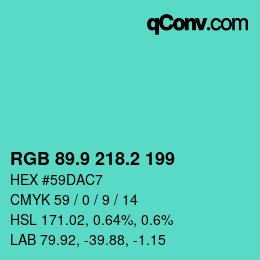 カラーコード: RGB 89.9 218.2 199 | qconv.com