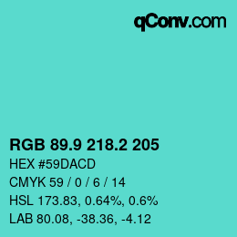 カラーコード: RGB 89.9 218.2 205 | qconv.com
