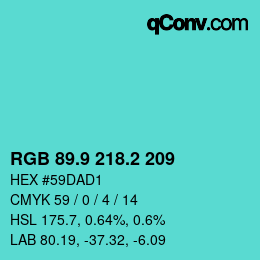 カラーコード: RGB 89.9 218.2 209 | qconv.com
