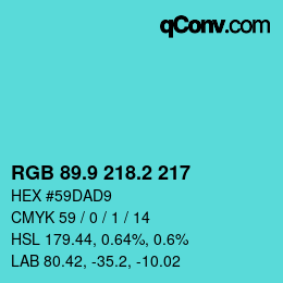 Color code: RGB 89.9 218.2 217 | qconv.com