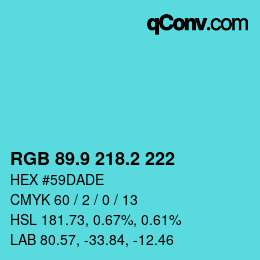 Color code: RGB 89.9 218.2 222 | qconv.com