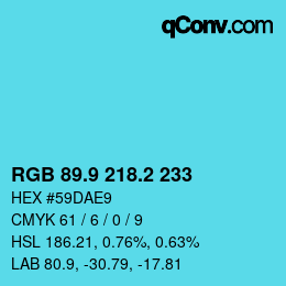 カラーコード: RGB 89.9 218.2 233 | qconv.com