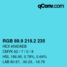 カラーコード: RGB 89.9 218.2 235 | qconv.com