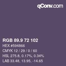 Color code: RGB 89.9 72 102 | qconv.com