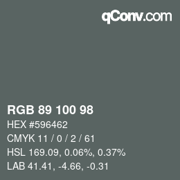 颜色代码: RGB 89 100 98 | qconv.com