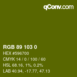 Color code: RGB 89 103 0 | qconv.com