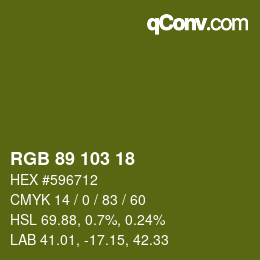 Color code: RGB 89 103 18 | qconv.com