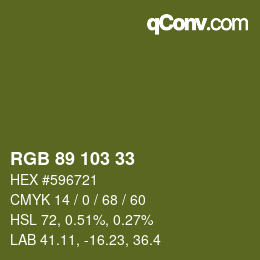 Color code: RGB 89 103 33 | qconv.com