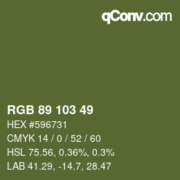 Color code: RGB 89 103 49 | qconv.com