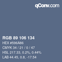 Código de color: RGB 89 106 134 | qconv.com