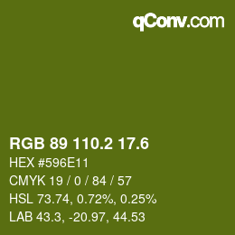 カラーコード: RGB 89 110.2 17.6 | qconv.com