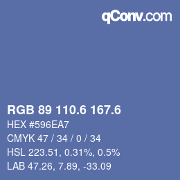 カラーコード: RGB 89 110.6 167.6 | qconv.com