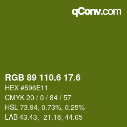 カラーコード: RGB 89 110.6 17.6 | qconv.com